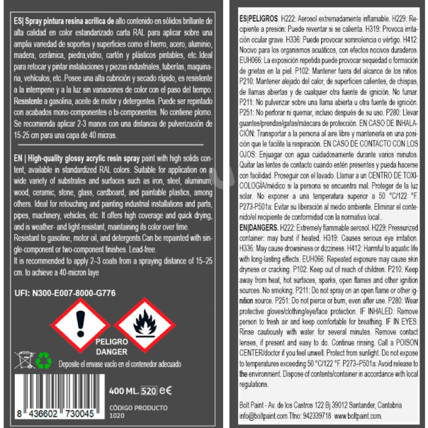 Spray Bolt Premium Acrílico Satinado Ral 400 Ml
